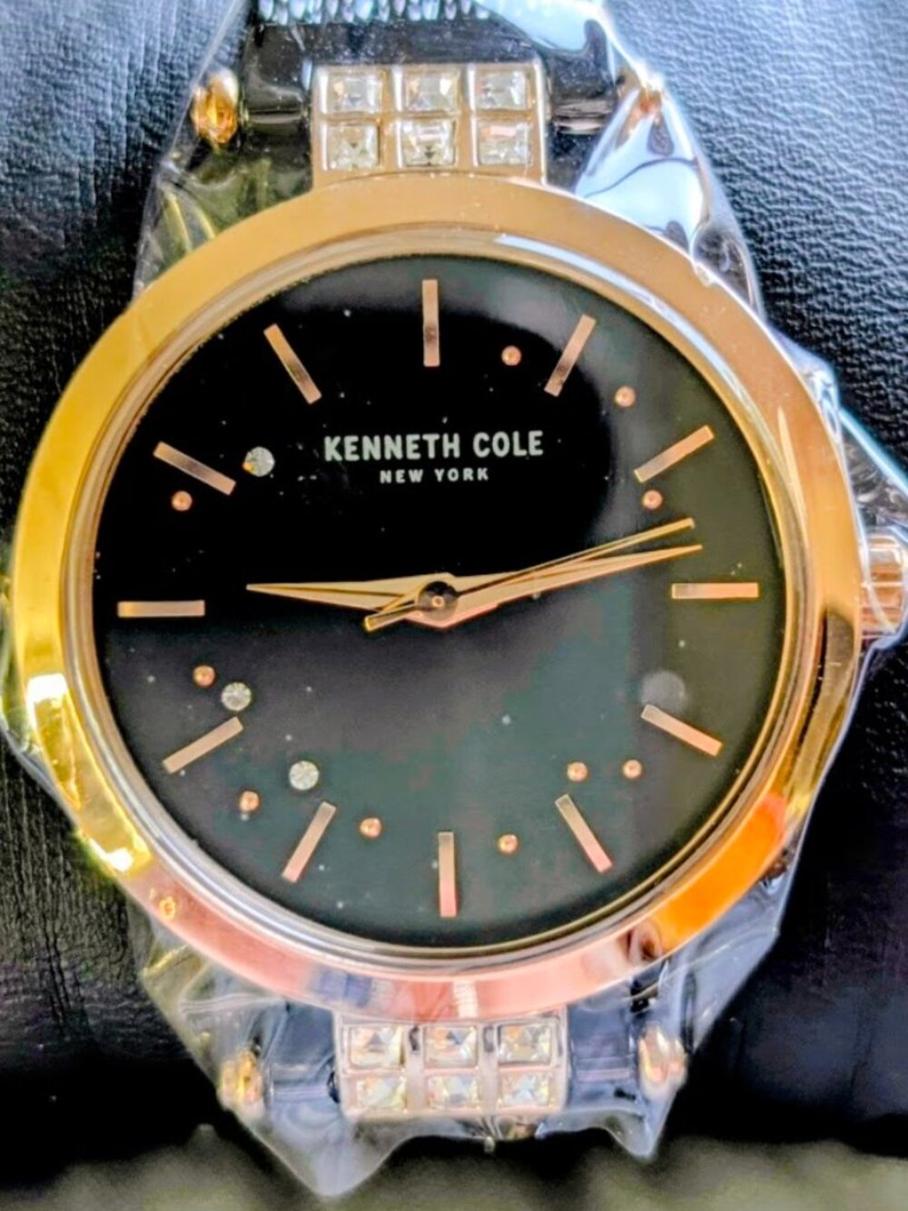 Kenneth Cole New York Women's 34mm Two-Tone Crystal Black Dial Mesh Watch - NEW